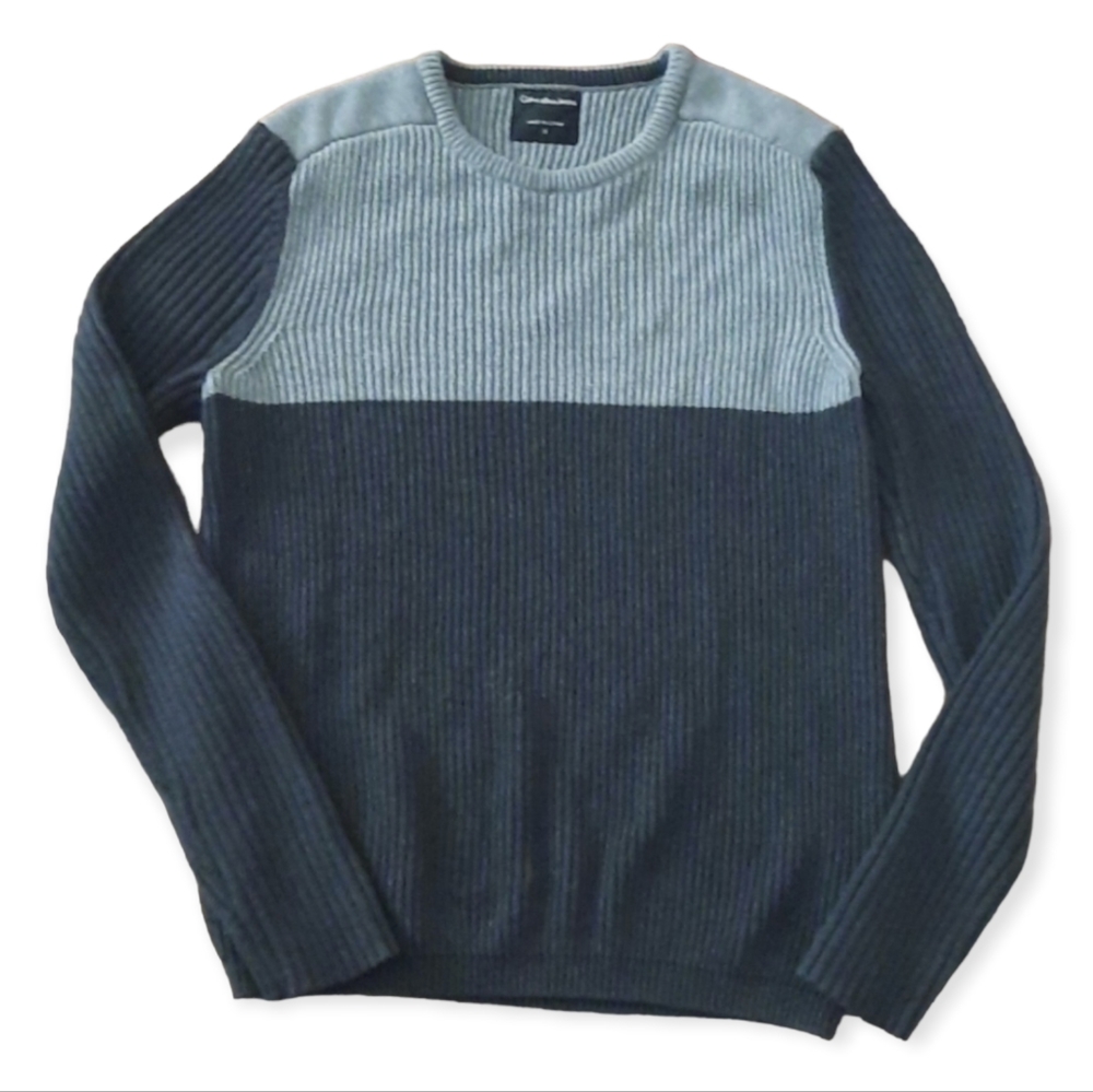 Calvin Klein Jeans Ribbed Colorblock Pullover Sweater size XL Gray Crew Neck
